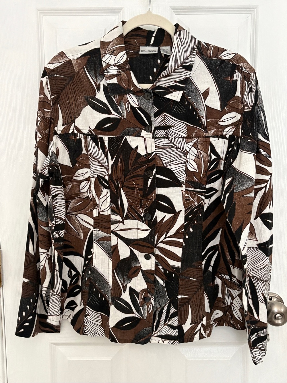 Chico's Brown Black White Printed Button-Front Blazer size 2(12) #0401